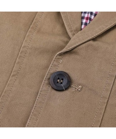 Men's Lapel Collar Jackets Lightweight Windproof Coat Blazer Windbreaker Outwear with Plaid Lined - Khaki - CJ18A9TWSXO $65.0...