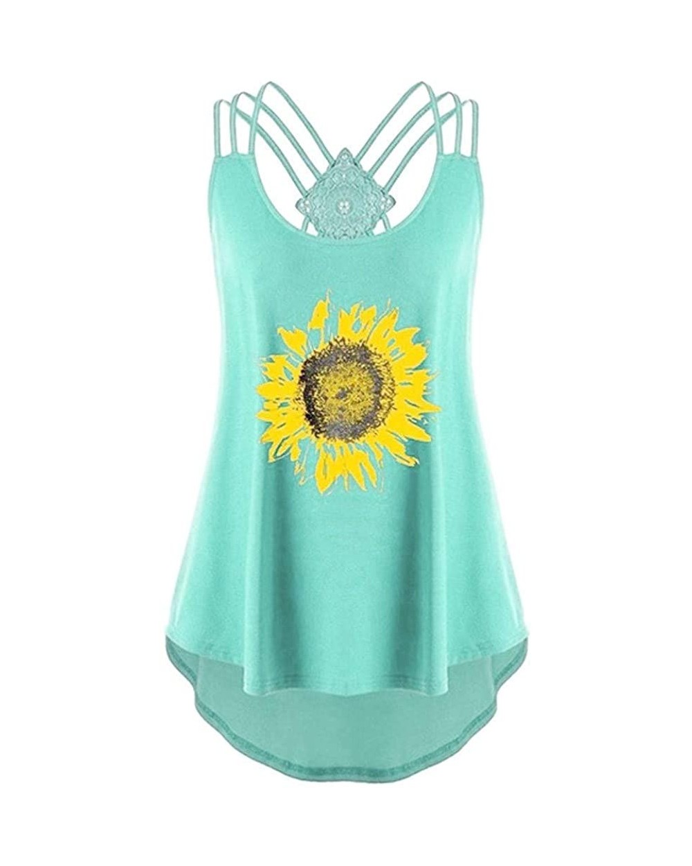 2020 Tank Tops for Women-Bandages Sleeveless Vest Sunflower Print Strappy High Low Notes Flowy Tunic - Green - C819DU52IS0 $2...