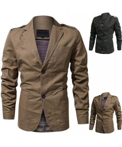 Men's Lapel Collar Jackets Lightweight Windproof Coat Blazer Windbreaker Outwear with Plaid Lined - Khaki - CJ18A9TWSXO $65.0...