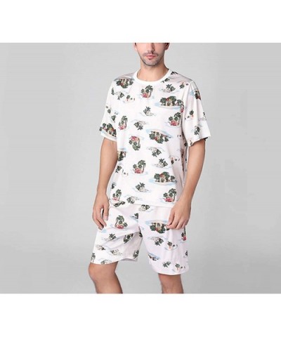 Men's Printed Crewneck Sleepwear Pajamas Shorts Set Loungewear - CR198QY0WEW $45.66 Sleep Sets