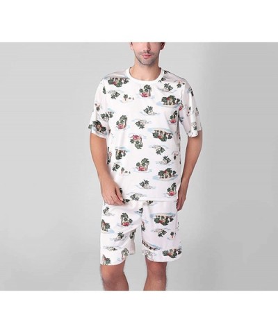 Men's Printed Crewneck Sleepwear Pajamas Shorts Set Loungewear - CR198QY0WEW $45.66 Sleep Sets