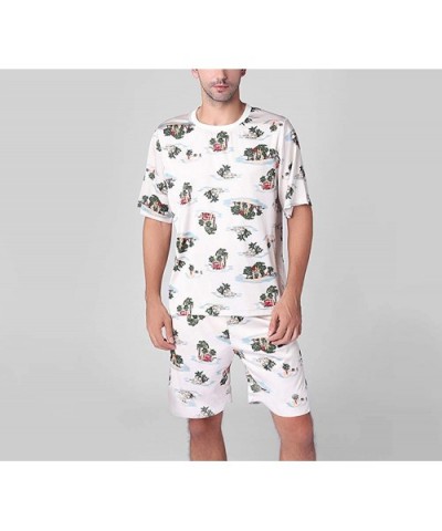 Men's Printed Crewneck Sleepwear Pajamas Shorts Set Loungewear - CR198QY0WEW $45.66 Sleep Sets