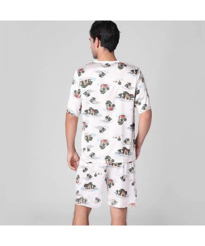 Men's Printed Crewneck Sleepwear Pajamas Shorts Set Loungewear - CR198QY0WEW $45.66 Sleep Sets