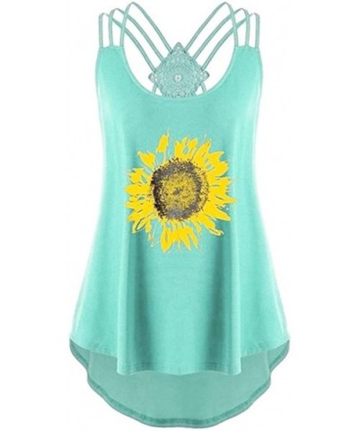 2020 Tank Tops for Women-Bandages Sleeveless Vest Sunflower Print Strappy High Low Notes Flowy Tunic - Green - C819DU52IS0 $2...