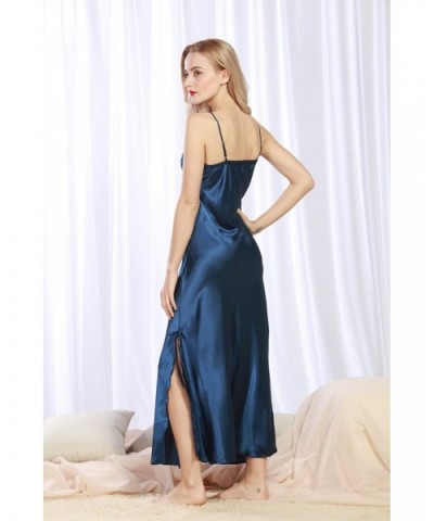 2018 Womens Sexy Long Nightgown Pajama Loungewear Silky Touch Sleepwear - Navy - CB18GC0NMMI $38.90 Nightgowns & Sleepshirts