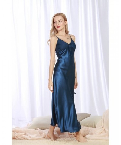 2018 Womens Sexy Long Nightgown Pajama Loungewear Silky Touch Sleepwear - Navy - CB18GC0NMMI $38.90 Nightgowns & Sleepshirts