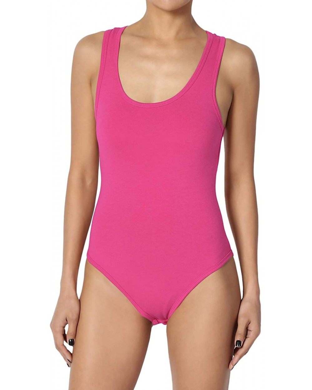 Basic Cotton/Span Scoop Neck Tank Bodysuit Sleeveless Leotard One-Piece - Hot Pink - C019DNT2C3X $18.72 Shapewear