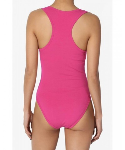 Basic Cotton/Span Scoop Neck Tank Bodysuit Sleeveless Leotard One-Piece - Hot Pink - C019DNT2C3X $18.72 Shapewear