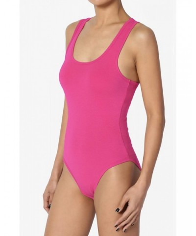 Basic Cotton/Span Scoop Neck Tank Bodysuit Sleeveless Leotard One-Piece - Hot Pink - C019DNT2C3X $18.72 Shapewear