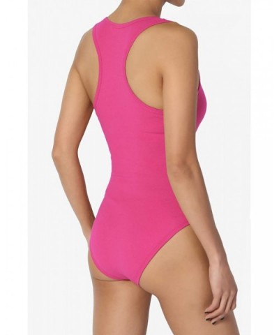 Basic Cotton/Span Scoop Neck Tank Bodysuit Sleeveless Leotard One-Piece - Hot Pink - C019DNT2C3X $18.72 Shapewear