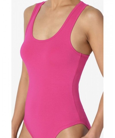 Basic Cotton/Span Scoop Neck Tank Bodysuit Sleeveless Leotard One-Piece - Hot Pink - C019DNT2C3X $18.72 Shapewear