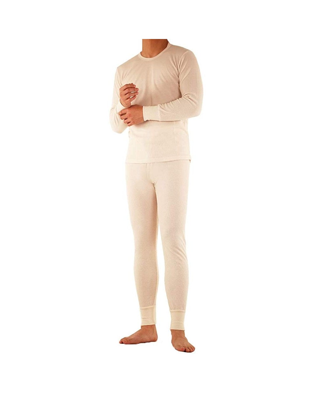 Men's Cotton Thermal Long Johns Underwear Two Piece Set - Off White - C218L2R83XM $31.88 Thermal Underwear