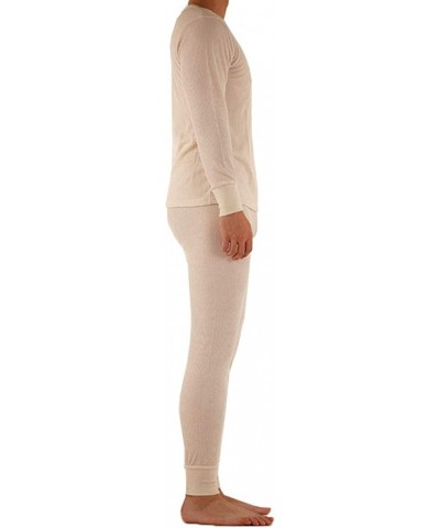 Men's Cotton Thermal Long Johns Underwear Two Piece Set - Off White - C218L2R83XM $31.88 Thermal Underwear