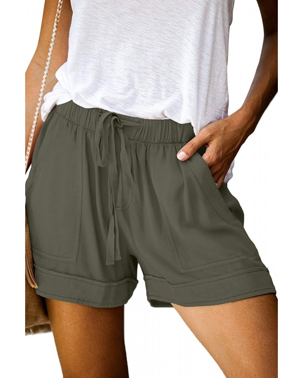 Womens Casual Drawstring Pocketed Shorts Summer Loose Athletic Sports Short Pants - A_green - CV19CMIUHLD $35.50 Sleep Bottoms