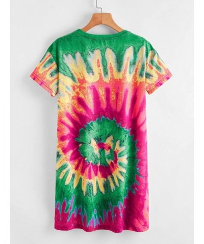 Women Casual Tie Dye Tee Shirt Dress Alien Short Sleeve Basic Nightgown - Multicolored - CJ199OI49Z2 $30.72 Nightgowns & Slee...