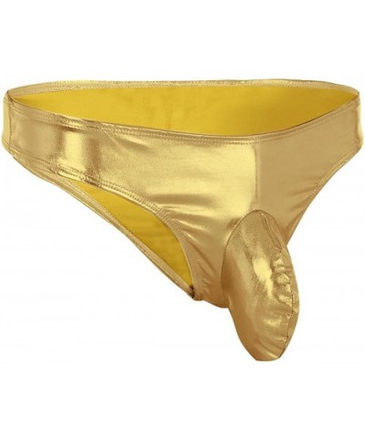 Men's Shiny Faux Leather Sissy Pouch G-String Panties Bikini Thong Underwear - Gold - CJ18EW0LU0N $19.95 G-Strings & Thongs