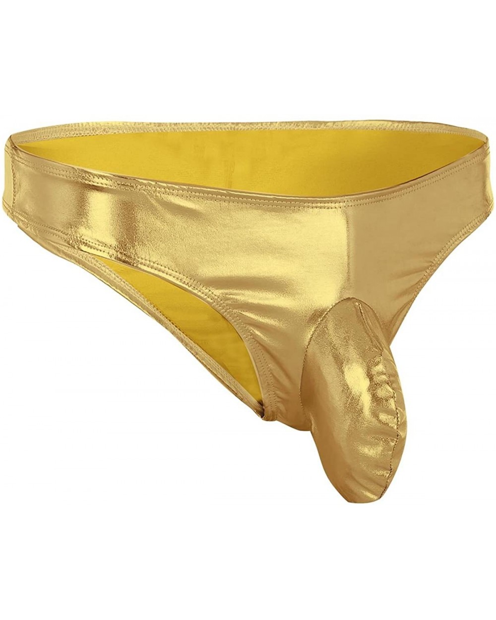 Men's Shiny Faux Leather Sissy Pouch G-String Panties Bikini Thong Underwear - Gold - CJ18EW0LU0N $19.95 G-Strings & Thongs