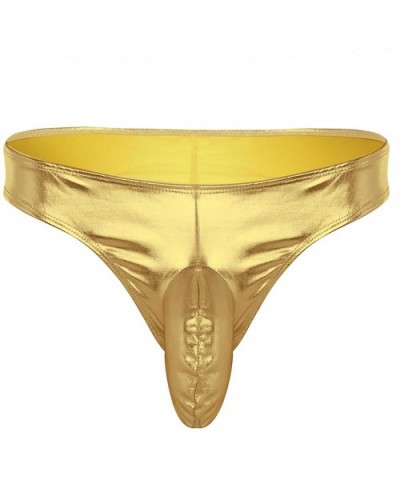 Men's Shiny Faux Leather Sissy Pouch G-String Panties Bikini Thong Underwear - Gold - CJ18EW0LU0N $19.95 G-Strings & Thongs