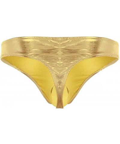 Men's Shiny Faux Leather Sissy Pouch G-String Panties Bikini Thong Underwear - Gold - CJ18EW0LU0N $19.95 G-Strings & Thongs