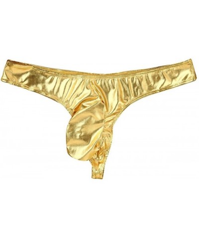 Men's Shiny Faux Leather Sissy Pouch G-String Panties Bikini Thong Underwear - Gold - CJ18EW0LU0N $19.95 G-Strings & Thongs