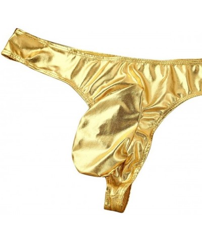 Men's Shiny Faux Leather Sissy Pouch G-String Panties Bikini Thong Underwear - Gold - CJ18EW0LU0N $19.95 G-Strings & Thongs