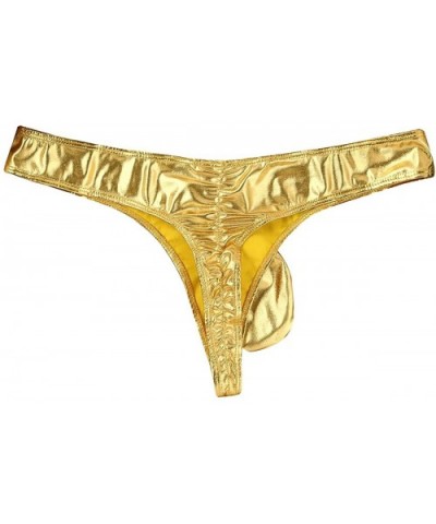 Men's Shiny Faux Leather Sissy Pouch G-String Panties Bikini Thong Underwear - Gold - CJ18EW0LU0N $19.95 G-Strings & Thongs