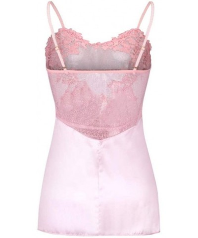 Women Fashion Mesh Satin Silk Pajamas Summer Lingerie Sleepwear - Pink - CA197XHZ3C8 $24.31 Baby Dolls & Chemises