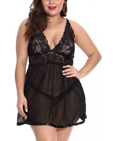 Women V Neck Lace Nightdress Plus Size Chemise Babydoll Bodysuit Sleepdress Lingerie - Blue - CC1973DITLW $22.05 Accessories