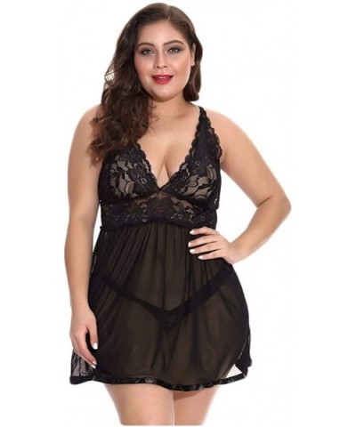 Women V Neck Lace Nightdress Plus Size Chemise Babydoll Bodysuit Sleepdress Lingerie - Blue - CC1973DITLW $22.05 Accessories