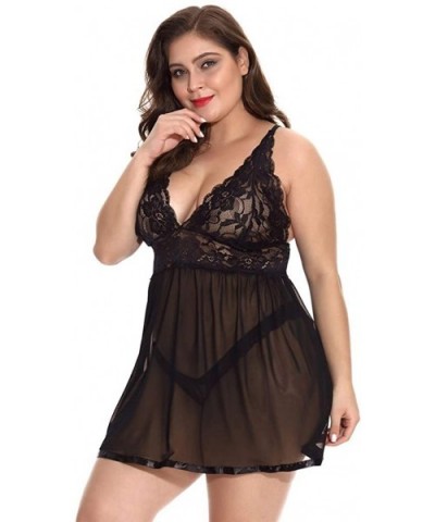 Women V Neck Lace Nightdress Plus Size Chemise Babydoll Bodysuit Sleepdress Lingerie - Blue - CC1973DITLW $22.05 Accessories