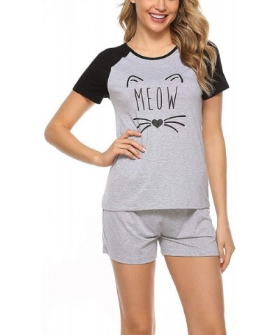 Women's Pajama Sets Cute Print Short Tops with Shorts Sleepwear Pj Set Nightwear - Light Grey - CQ18YZNK440 $30.04 Sets