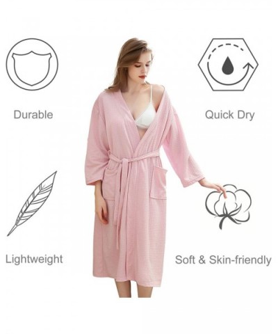 Women Spa Robe Lightweight Knee Length Belt Bathrobes Summer Quick Dry Solid Color Robes with Pocket - Purple - CU198DLHQ2M $...