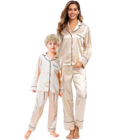 Women's Silky Satin Pajamas Set Sleepwear Loungewear Long Sleeves and Button Down - Champagne - CT192AMMNA9 $40.78 Sets