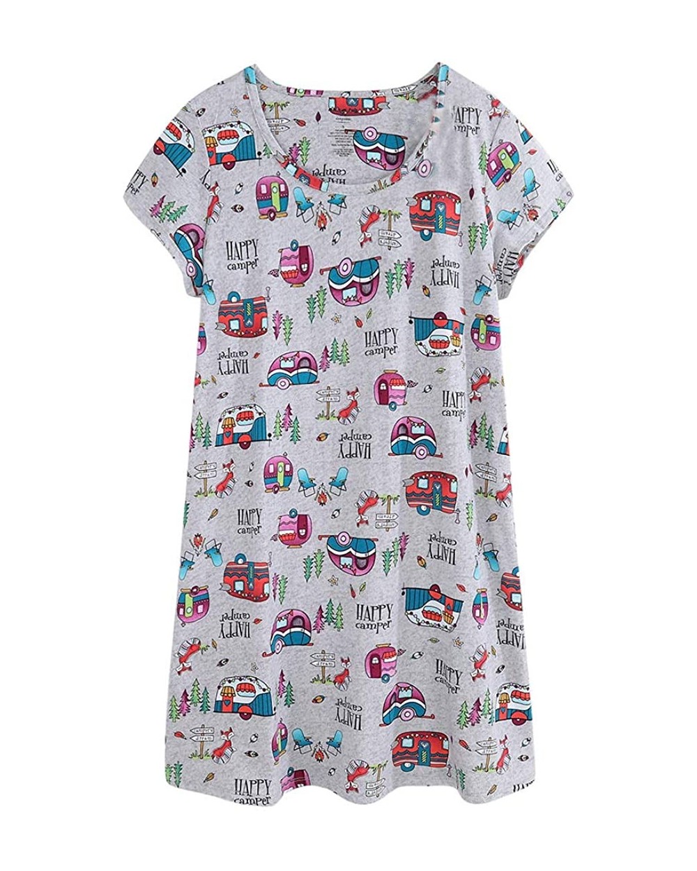 Women Cotton Nightgown Casual Print Sleep Dress Shirt Tee Short Sleeve Sleepwear - Grey Car - C818W7Z2DZG $23.08 Nightgowns &...