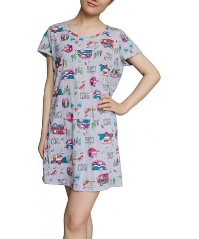 Women Cotton Nightgown Casual Print Sleep Dress Shirt Tee Short Sleeve Sleepwear - Grey Car - C818W7Z2DZG $23.08 Nightgowns &...