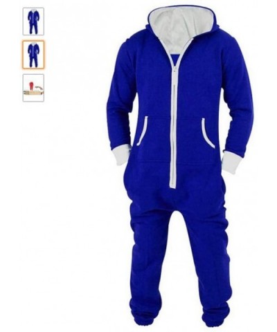 Men's One Piece Cosplay Siamese Pajamas Onesies Home Clothes Solid Color Conjoined Pajamas Men's Home Comfort Jumpsuit-Blue-M...