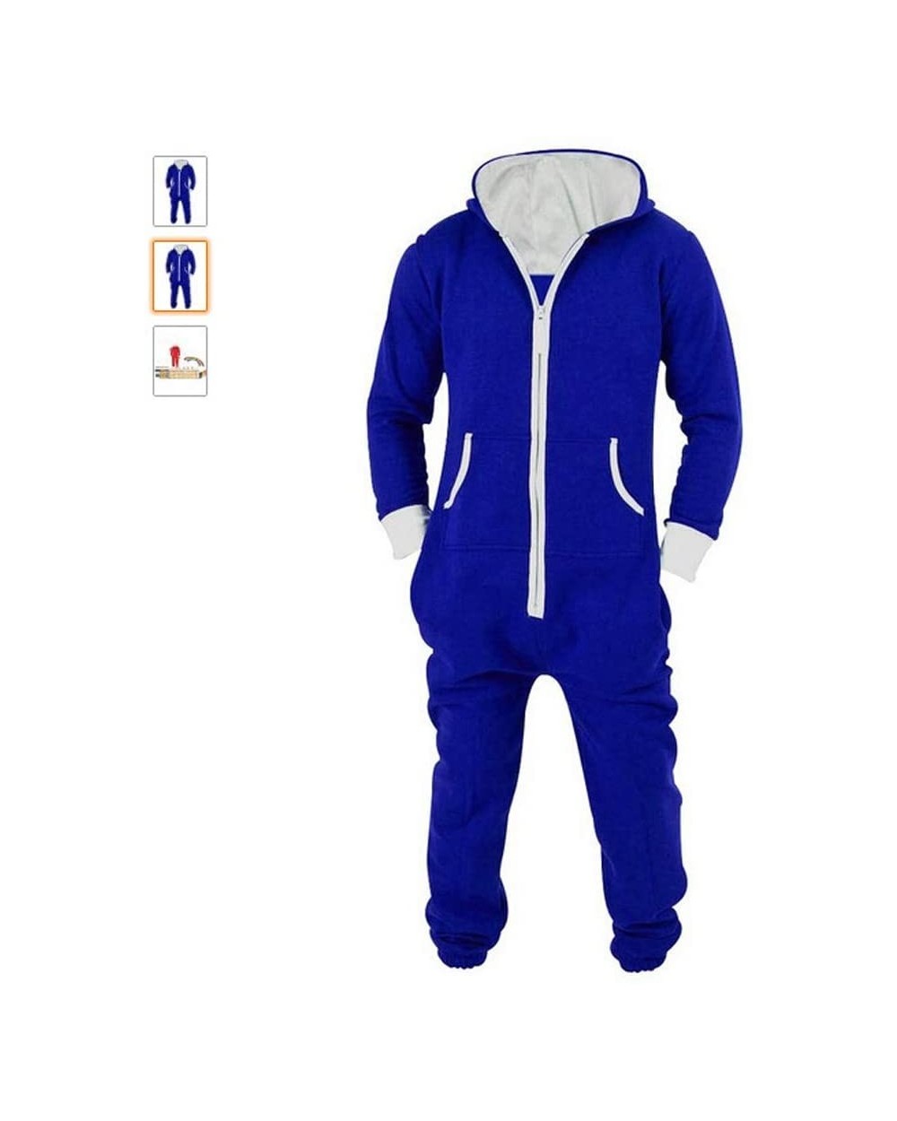 Men's One Piece Cosplay Siamese Pajamas Onesies Home Clothes Solid Color Conjoined Pajamas Men's Home Comfort Jumpsuit-Blue-M...