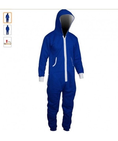 Men's One Piece Cosplay Siamese Pajamas Onesies Home Clothes Solid Color Conjoined Pajamas Men's Home Comfort Jumpsuit-Blue-M...