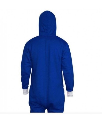 Men's One Piece Cosplay Siamese Pajamas Onesies Home Clothes Solid Color Conjoined Pajamas Men's Home Comfort Jumpsuit-Blue-M...