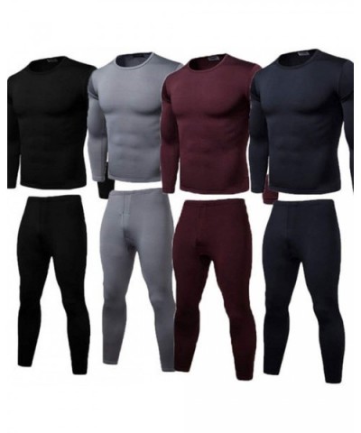 Thick Thermal 2Pcs Set Men Winter Warm Velvet Inner Wear Thermal Underwear Long Pajama Set - Red - CM18A8NRNMG $38.22 Sleep Sets