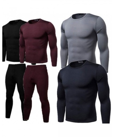 Thick Thermal 2Pcs Set Men Winter Warm Velvet Inner Wear Thermal Underwear Long Pajama Set - Red - CM18A8NRNMG $38.22 Sleep Sets