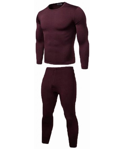 Thick Thermal 2Pcs Set Men Winter Warm Velvet Inner Wear Thermal Underwear Long Pajama Set - Red - CM18A8NRNMG $38.22 Sleep Sets