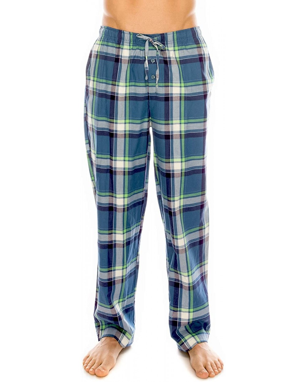 Cotton Lounge Pants for Men - 100% Soft Cotton Plaid Check Lounger Sleeping Pajama Pants with Pockets and Button Fly - A-pmsb...