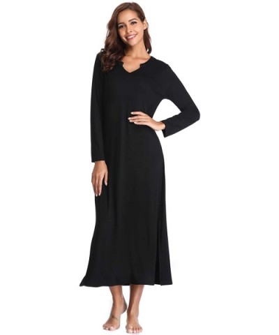 Nightgowns for Women Long Sleeve Sleepshirt Soft Knit Full Length Sleepwear - B-black - CY18UAIZ6H5 $34.30 Nightgowns & Sleep...