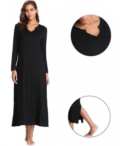 Nightgowns for Women Long Sleeve Sleepshirt Soft Knit Full Length Sleepwear - B-black - CY18UAIZ6H5 $34.30 Nightgowns & Sleep...