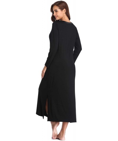 Nightgowns for Women Long Sleeve Sleepshirt Soft Knit Full Length Sleepwear - B-black - CY18UAIZ6H5 $34.30 Nightgowns & Sleep...