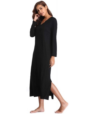 Nightgowns for Women Long Sleeve Sleepshirt Soft Knit Full Length Sleepwear - B-black - CY18UAIZ6H5 $34.30 Nightgowns & Sleep...