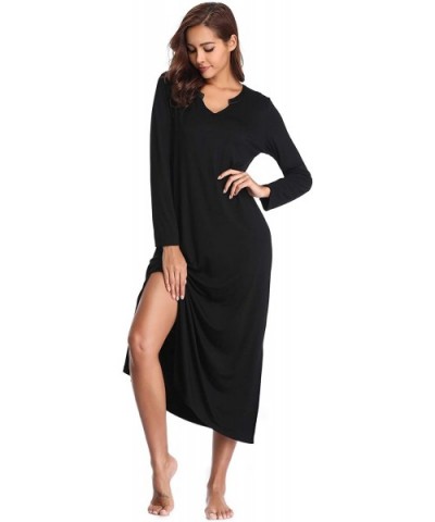 Nightgowns for Women Long Sleeve Sleepshirt Soft Knit Full Length Sleepwear - B-black - CY18UAIZ6H5 $34.30 Nightgowns & Sleep...