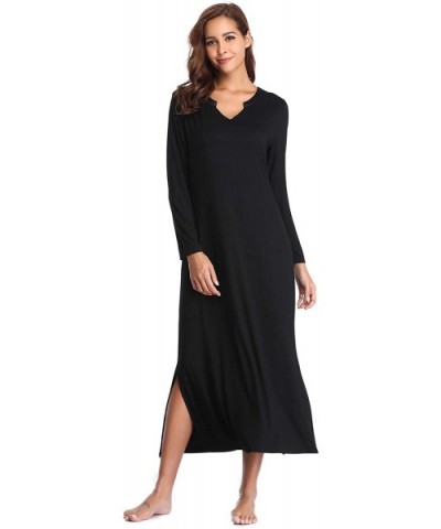 Nightgowns for Women Long Sleeve Sleepshirt Soft Knit Full Length Sleepwear - B-black - CY18UAIZ6H5 $34.30 Nightgowns & Sleep...