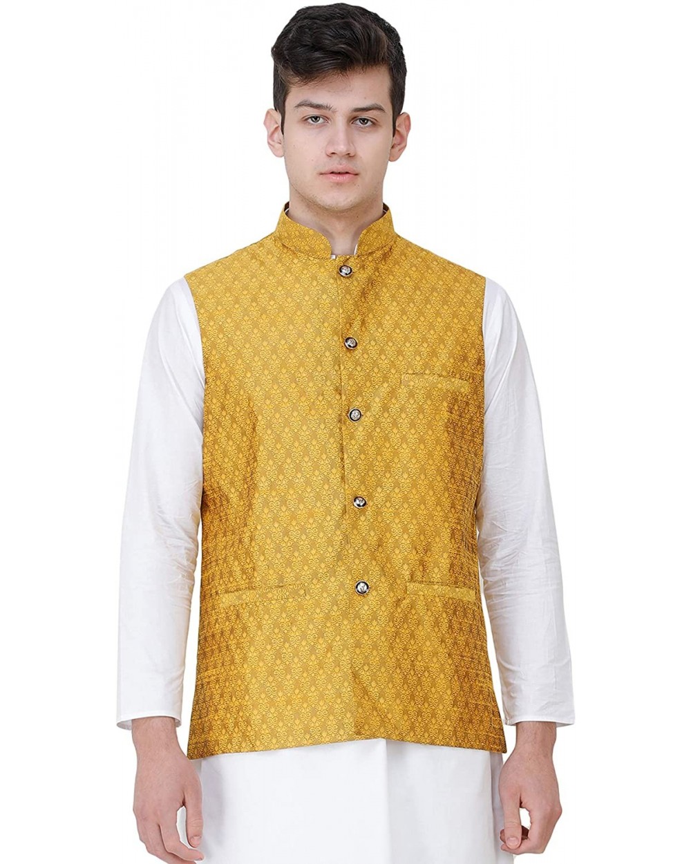 Wedding Waistcoat with Jacquard Woven Bootis All-Over and Front Pockets - Pale Gold - CM194W5ICY7 $65.97 Sleep Sets